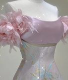 Classy A Line Off The Shoulder Satin Pink High School Evening Dress Long Prom Dresses HZ1121