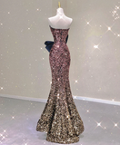 Pretty Mermaid Strapless Long Sequin Prom Dresses Graduation Dress High School Classy Evening Dresses HZ1121