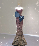 Pretty Mermaid Strapless Long Sequin Prom Dresses Graduation Dress High School Classy Evening Dresses HZ1121
