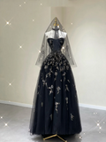 Pretty Ball Gown Strapless Black Tulle High School Graduation Dress Long Prom Dresses Evening Dresses HZ1121