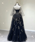 Pretty Ball Gown Strapless Black Tulle High School Graduation Dress Long Prom Dresses Evening Dresses HZ1121