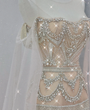 Classy A Line Strapless Champagne High School Evening Dress Long Prom Dresses With Beads HZ1121
