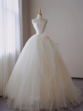 Timeless Ball Gown Strapless Long Tulle White Sweep Train Wedding Dresses Brides Dress HZ1121