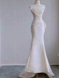 Dreamy Mermaid Strapless Long Satin Wedding Dresses Summer Brides Dress HZ1121
