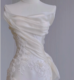 Dreamy Mermaid Strapless Long Satin Wedding Dresses Summer Brides Dress HZ1121