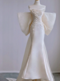 Dreamy Mermaid Strapless Long Satin Wedding Dresses Summer Brides Dress HZ1121