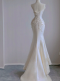 Dreamy Mermaid Strapless Long Satin Wedding Dresses Summer Brides Dress HZ1121