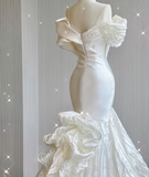 Timeless Mermaid Off The Shoulder White Short Sleeves Wedding Dresses Brides Dress HZ1121