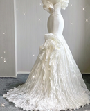 Timeless Mermaid Off The Shoulder White Short Sleeves Wedding Dresses Brides Dress HZ1121
