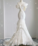 Timeless Mermaid Off The Shoulder White Short Sleeves Wedding Dresses Brides Dress HZ1121