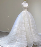Unique Ball Gown Sweetheart Satin Wedding Dresses White Brides Dress HZ1121