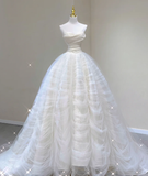 Unique Ball Gown Sweetheart Satin Wedding Dresses White Brides Dress HZ1121