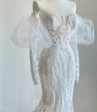 Classy Elegant Mermaid Sweetheart White Lace Wedding Dresses Brides Dress HZ1121