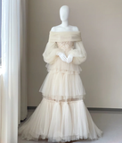 Timeless Ball Gown Off The Shoulder Long Sleeves Tulle Wedding Dresses Brides Dress HZ1121