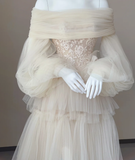 Timeless Ball Gown Off The Shoulder Long Sleeves Tulle Wedding Dresses Brides Dress HZ1121