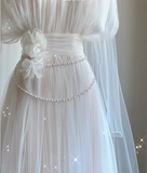 Unique A Line High Neckline Tulle Long Wedding Dresses White Brides Dress HZ1121