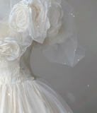 Timeless Ball Gown Off The Shoulder Short Sleeves Tulle Flowers Wedding Dresses Brides Dress HZ1121