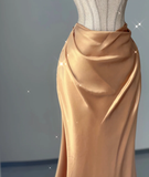 Pretty Mermaid Strapless Satin Sleeveless Long Prom Dresses Evening Dresses HZ1121