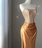 Pretty Mermaid Strapless Satin Sleeveless Long Prom Dresses Evening Dresses HZ1121
