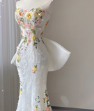Pretty Mermaid Strapless Lace White Sleeveless Long Prom Dresses Evening Dresses HZ1121