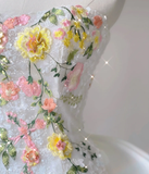 Pretty Mermaid Strapless Lace White Sleeveless Long Prom Dresses Evening Dresses HZ1121