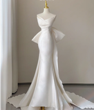 Classy Elegant Mermaid Sweetheart White Satin Wedding Dresses Brides Dress HZ1121