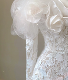 Classy Elegant Mermaid Off The Shoulder White Long Sleeves Flowers Wedding Dresses Brides Dress HZ1121