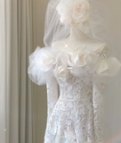 Classy Elegant Mermaid Off The Shoulder White Long Sleeves Flowers Wedding Dresses Brides Dress HZ1121