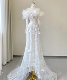Classy Elegant Mermaid Off The Shoulder White Long Sleeves Flowers Wedding Dresses Brides Dress HZ1121