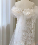 Classy Elegant Mermaid Off The Shoulder White Long Sleeves Flowers Wedding Dresses Brides Dress HZ1121