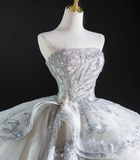 Timeless Ball Gown Strapless Sequin White Long Wedding Dresses Brides Dress HZ1121