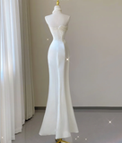 Classy Elegant Mermaid One Shoulder White Long Satin Wedding Dresses Brides Dress HZ1121