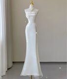 Classy Elegant Mermaid One Shoulder White Long Satin Wedding Dresses Brides Dress HZ1121