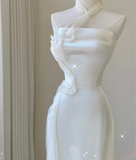 Classy Elegant Mermaid One Shoulder White Long Satin Wedding Dresses Brides Dress HZ1121