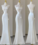 Classy Elegant Mermaid One Shoulder White Long Satin Wedding Dresses Brides Dress HZ1121