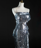 Pretty Mermaid Strapless Sleeveless Sequin Long Silver Prom Dresses Simple Evening Dresses HZ1121