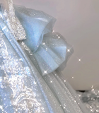 Timeless Ball Gown V Neckline Sequin Blue Long Sleeves Wedding Dresses Brides Dress HZ1121
