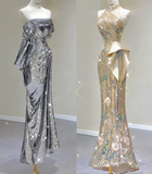 Pretty Mermaid Strapless Sleeveless Sequin Long Prom Dresses Simple Evening Dresses HZ1121