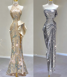 Pretty Mermaid Strapless Sleeveless Sequin Long Prom Dresses Simple Evening Dresses HZ1121