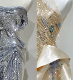 Pretty Mermaid Strapless Sleeveless Sequin Long Prom Dresses Simple Evening Dresses HZ1121