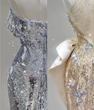 Pretty Mermaid Strapless Sleeveless Sequin Long Prom Dresses Simple Evening Dresses HZ1121