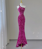 Pretty Mermaid One Shoulder Sequin Sleeveless Long Prom Dresses Evening Dresses HZ1121