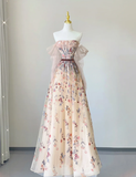 Pretty A line Off The Shoulder Long Sleeves Prom Dresses Evening Dresses HZ1121