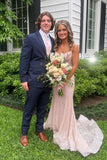 Classy Plunge Neck Blush Pink Sequin Mermaid Long Prom Dresses Graduation Dress HZ1121