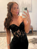 Classy Sweetheart Neck Black Lace Prom Dresses Black Lace Mermaid Formal Evening Dresses Graduation Dress HZ1121