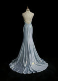 Classy Elegant Blue Spaghetti Strap Prom Gown Pleated Sweetheart Neckline Sexy Backless Prom Dress HZ1121