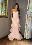 Pretty Pink Long Mermaid Prom Dress with Spaghetti Straps Graduation Dress HZ1121
