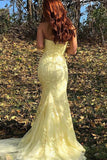 Pretty Strapless Prom Dress Mermaid Lace Long Evening Dress with Split Graduation Dress HZ1121