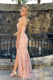 Pretty Strapless Prom Dress Mermaid Lace Long Evening Dress with Split Graduation Dress HZ1121