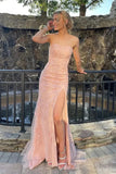 Pretty Strapless Prom Dress Mermaid Lace Long Evening Dress with Split Graduation Dress HZ1121